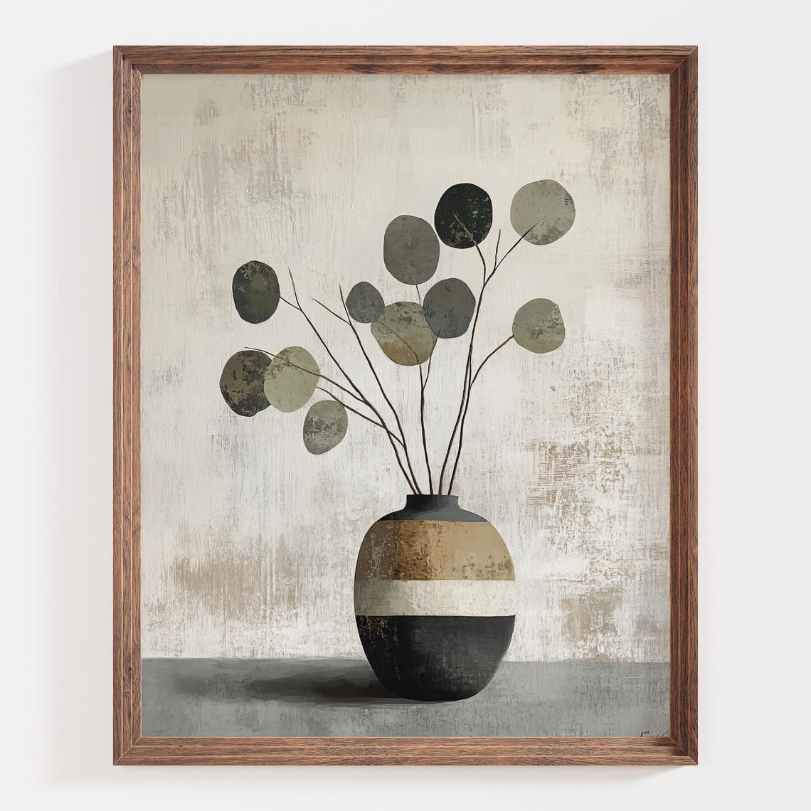 Minimalist Eucalyptus Leaves in a Striped Ceramic Vase Art Poster - Image 4