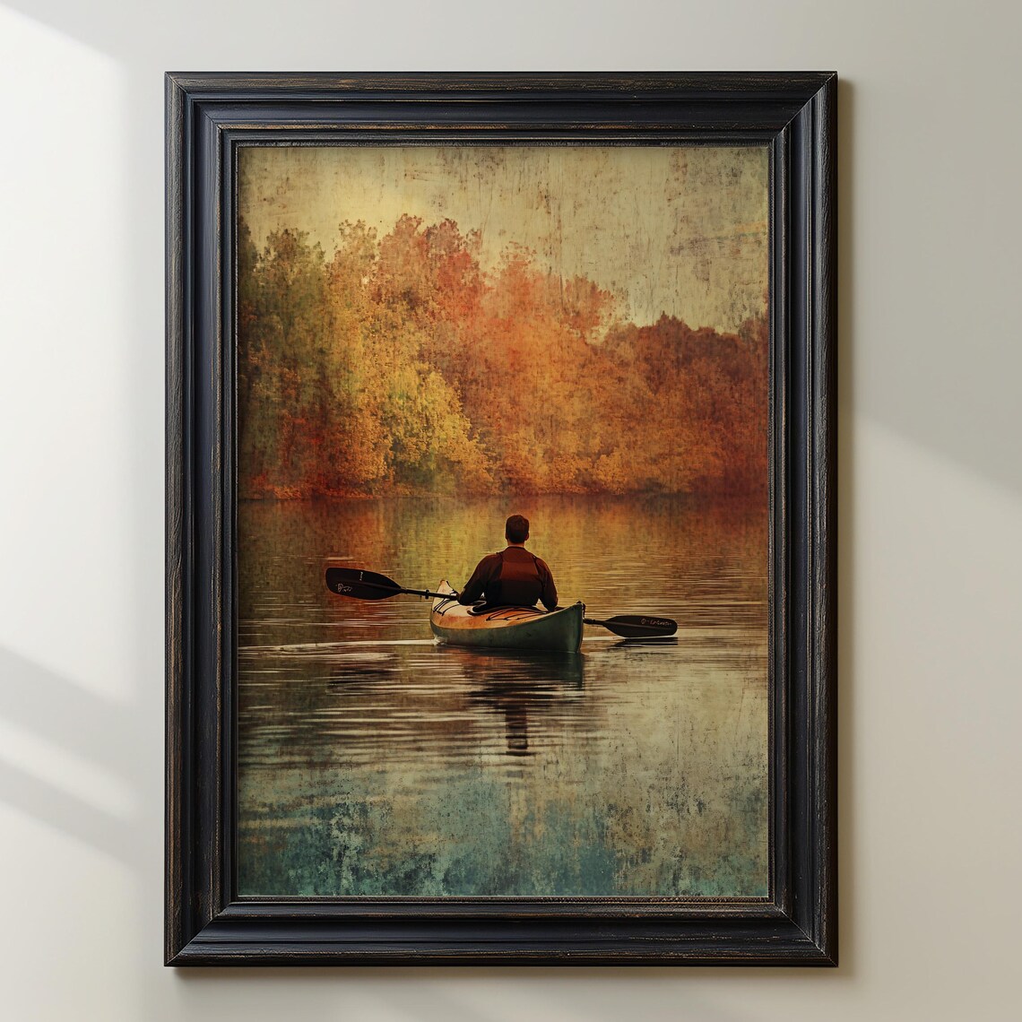 Lone Kayaker on a Golden Autumn Lake Vintage Style Scene Poster - Image 2