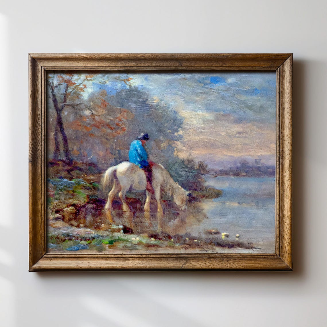 Tranquil Horseback Rider Art Print Peaceful Lake Scene Painting Equestrian Landscape Wall Decor Country Life Artwork Serene Nature Print - Image 3