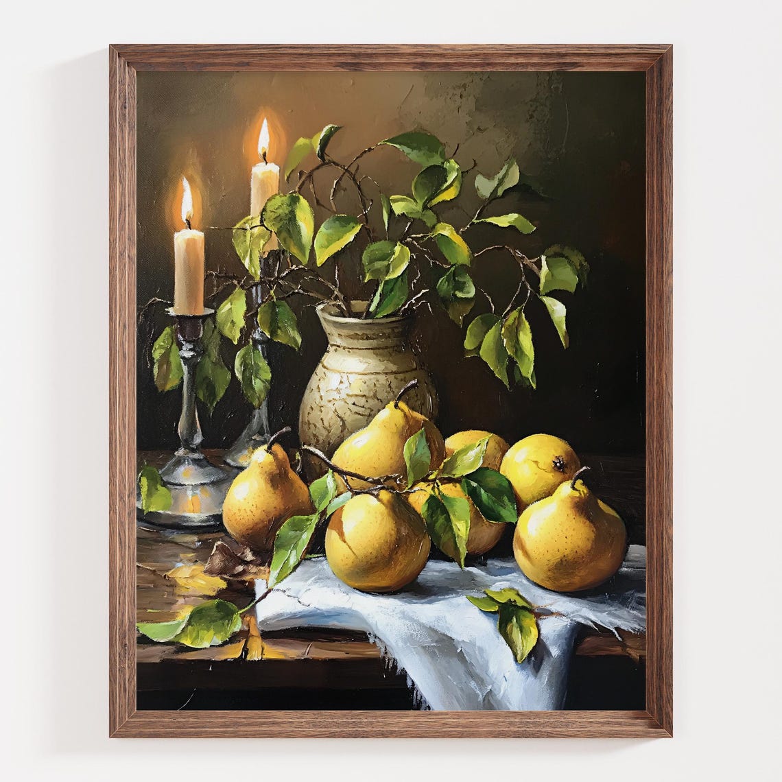 Golden Pears and Candlelight Cozy Harvest Still Life Art Poster - Image 3