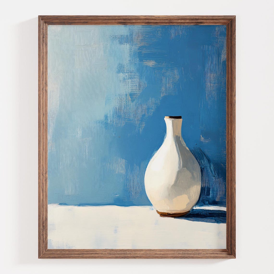 Simple White Ceramic Vase on a Bold Blue Minimalist Modern Print - Image 3