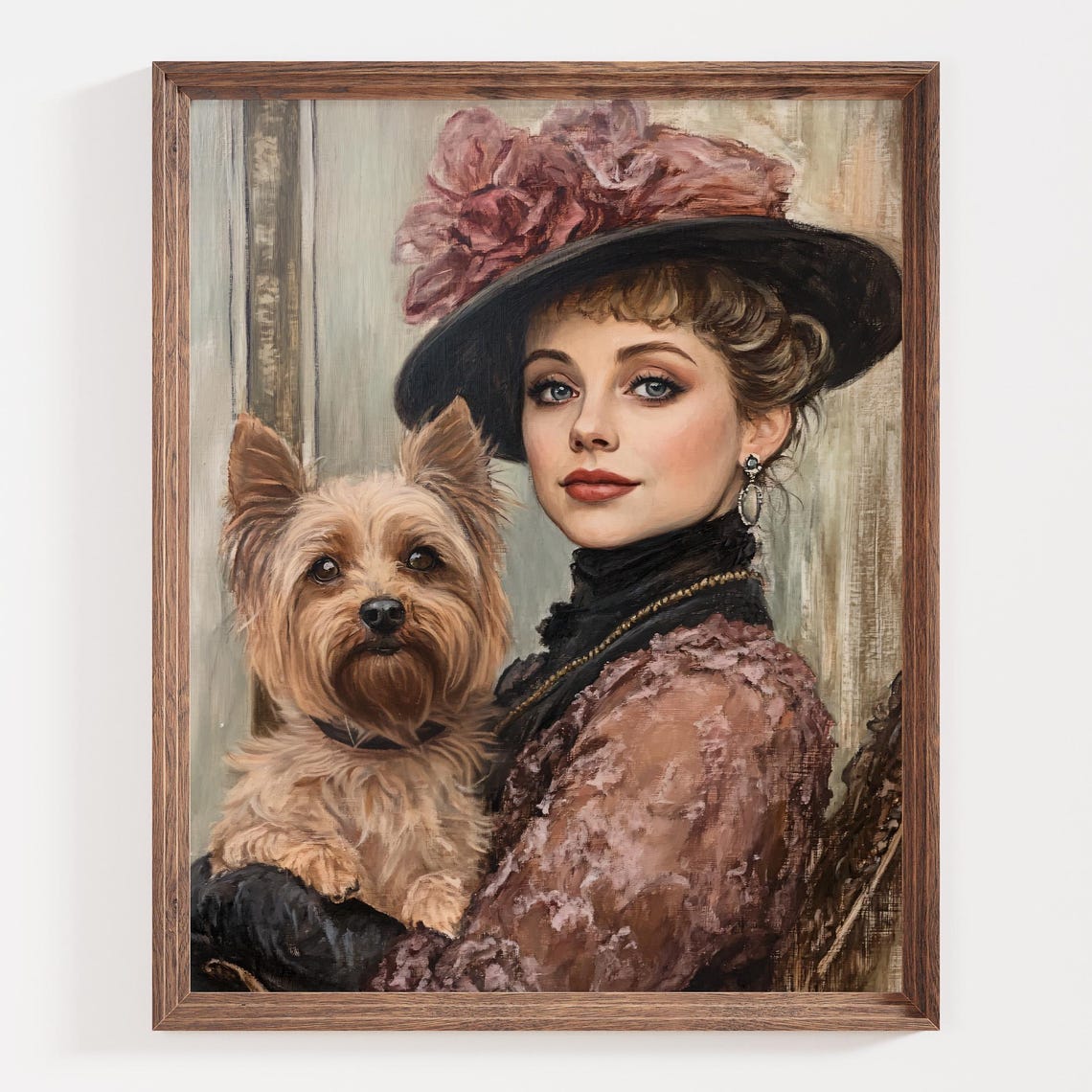 Victorian Lady With a Hat Holding a Yorkshire Terrier Poster - Image 3