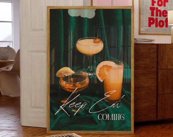 Keep Em Coming Printbar Cart Arttrendy Wall Art Printscocktail Wall Artpreppy Wall Artretro Printcheers Art Printcute Girly Wall Art