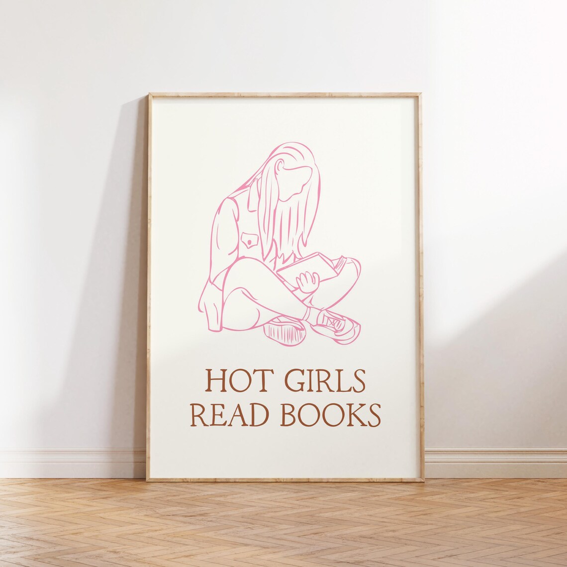 Hot Girls Read Books Pink Line Art Poster for Bookish Readers - Image 2