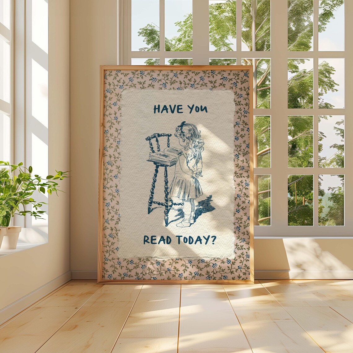 Have You Read Today Girl Reader Floral Border Nursery Art Poster - Image 3