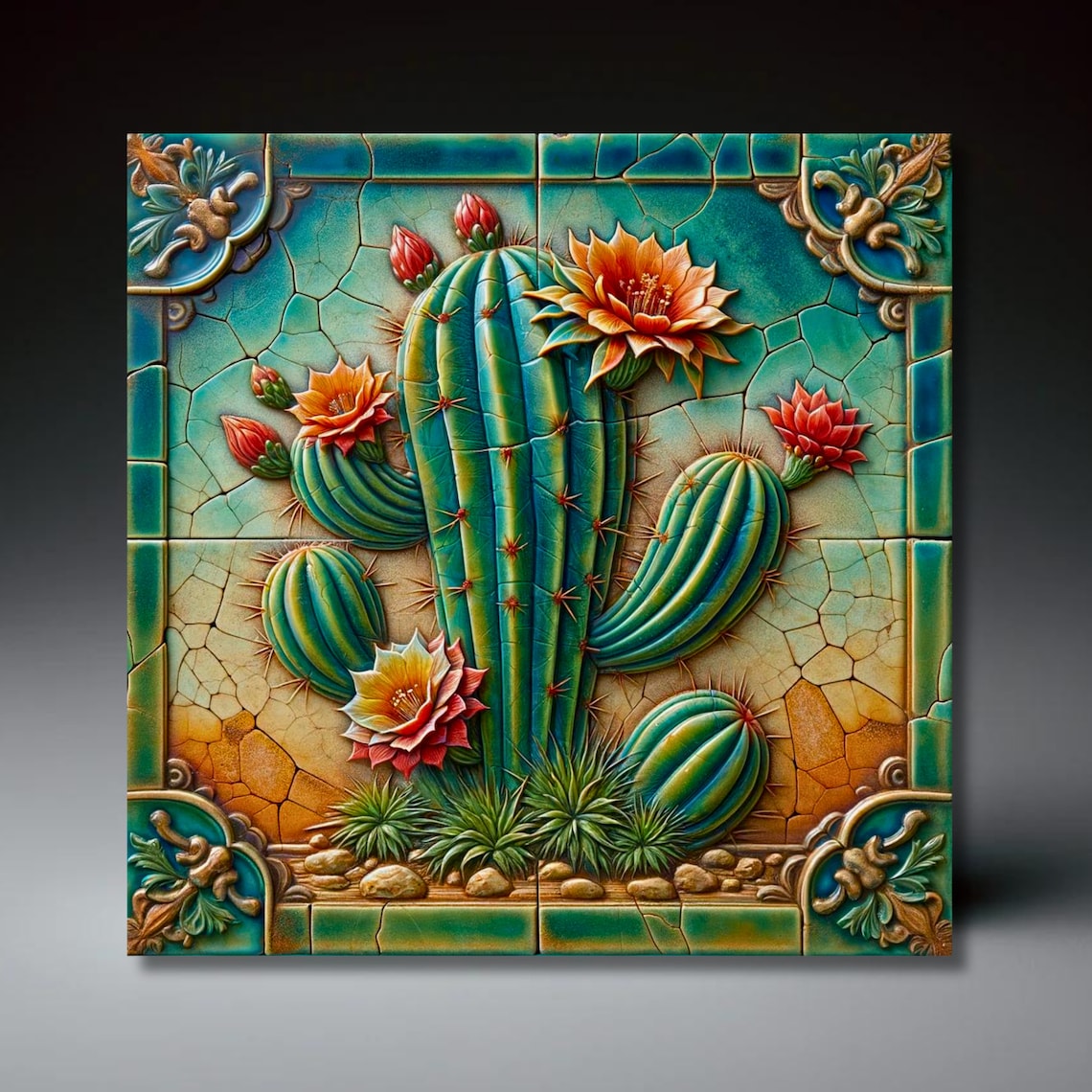 Desert Southwest Blooming Cactus Art Print, Southwestern Decor