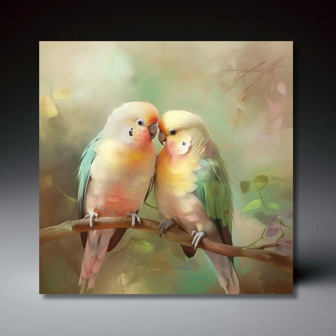 Peach Faced Lovebirds Ceramic Art Tile, Bird Decor