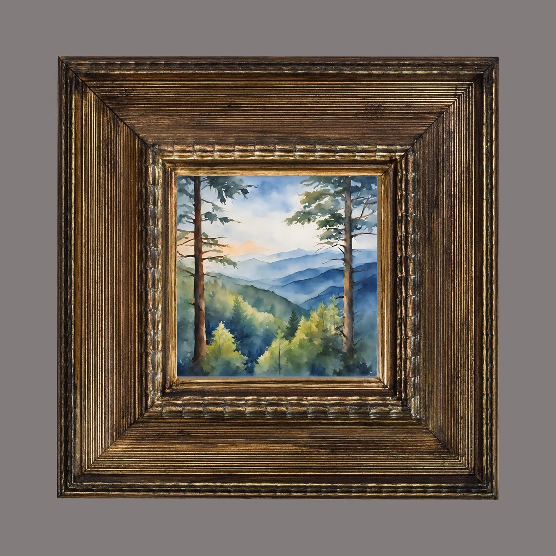 Watercolor Smoky Mountains Landscape Art Print - Image 2