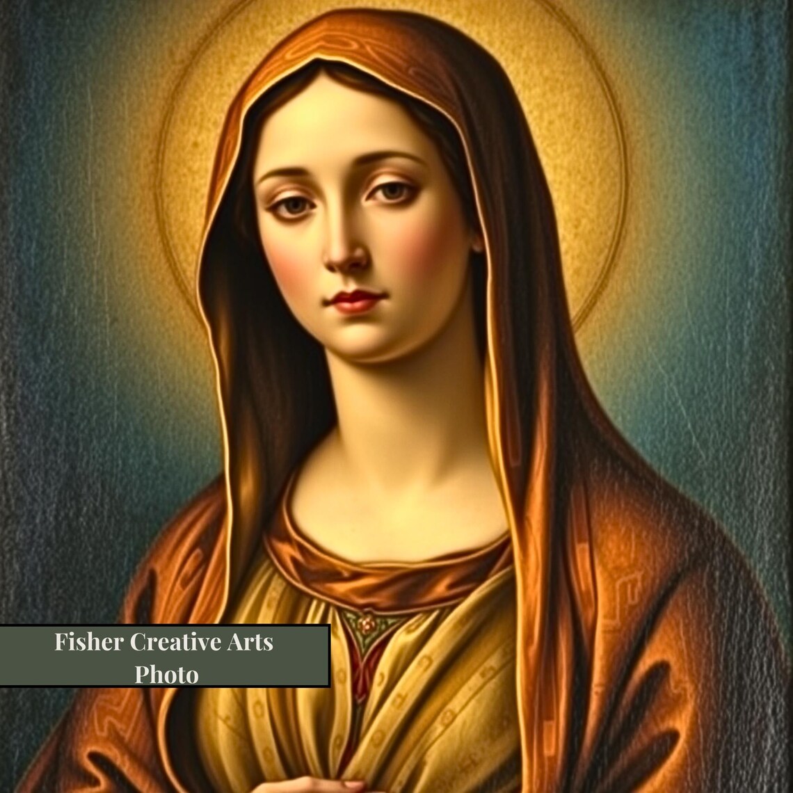 Virgin Mary with Golden Halo Vintage Catholic Devotional Wall Art - Image 4