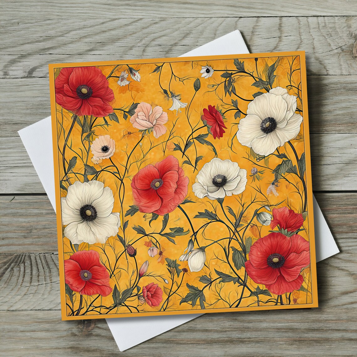 Poppies On Yellow Ceramic Tile Wall Art Print - Image 3