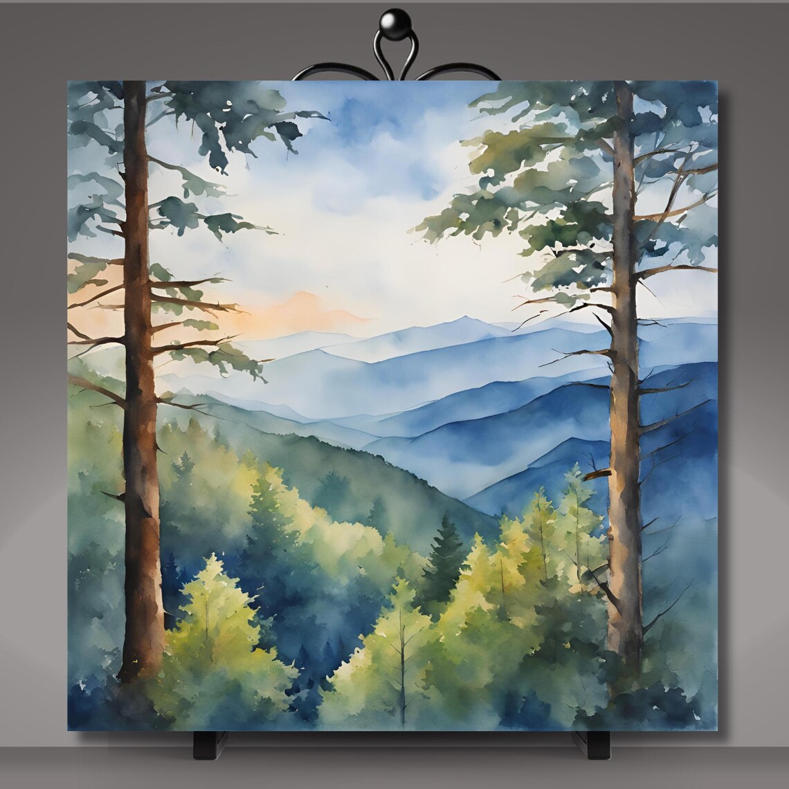 Watercolor Smoky Mountains Landscape Art Print - Image 5