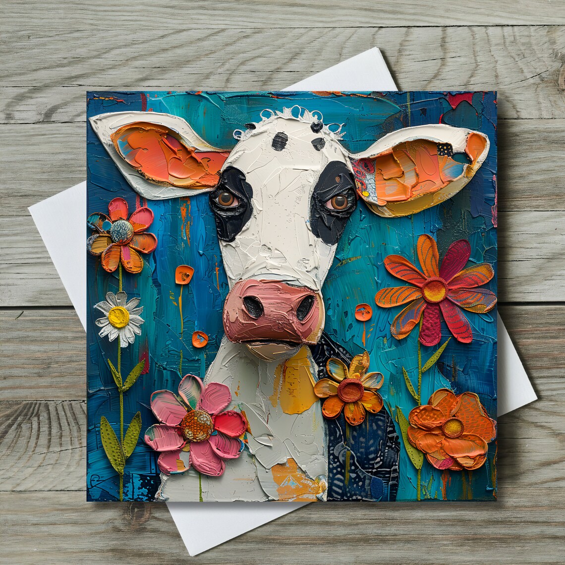 Black And White Cow Folk Art Kitchen Wall Art Print - Image 2