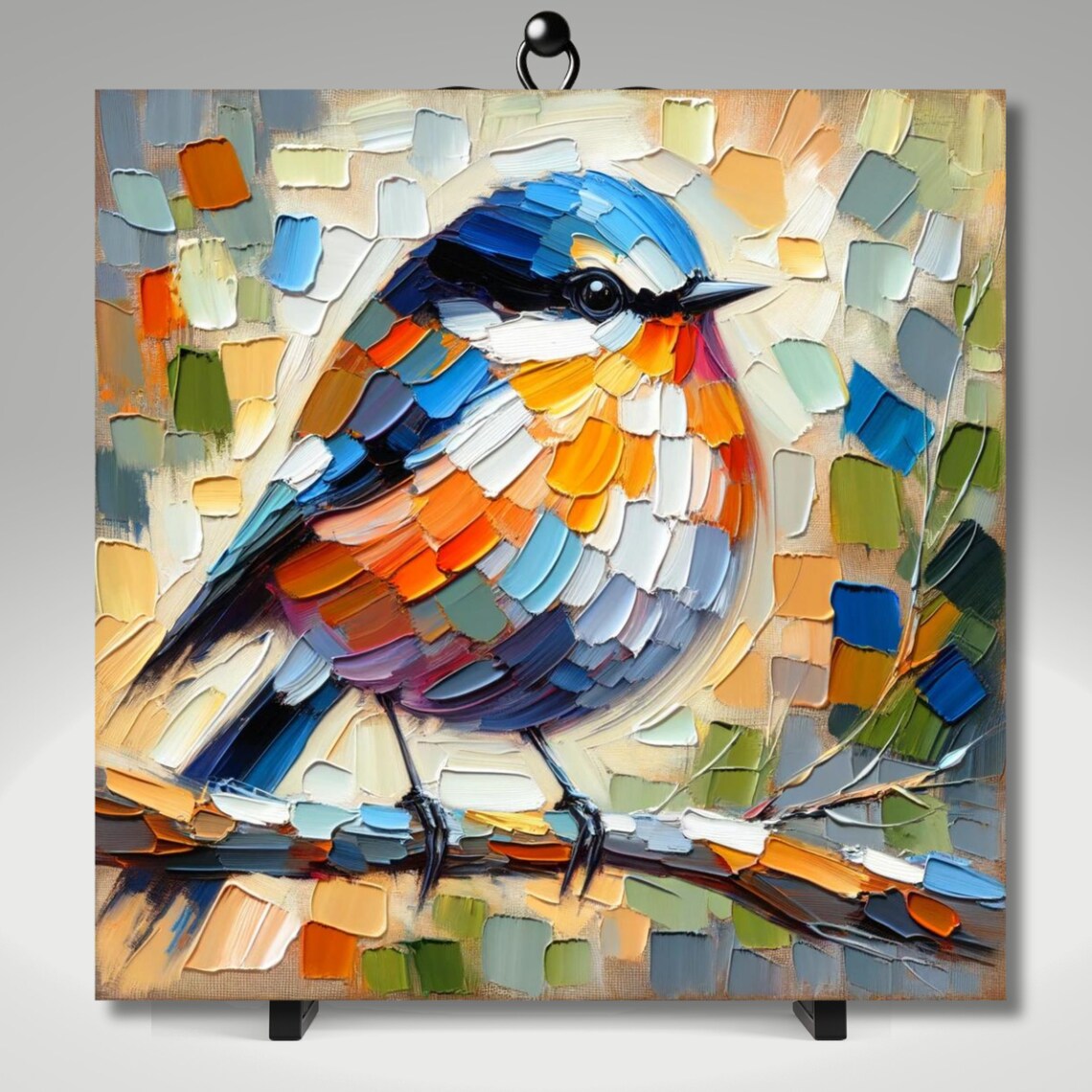 Songbird Ceramic Art Tile, Expressionist Bird Decor - Image 5