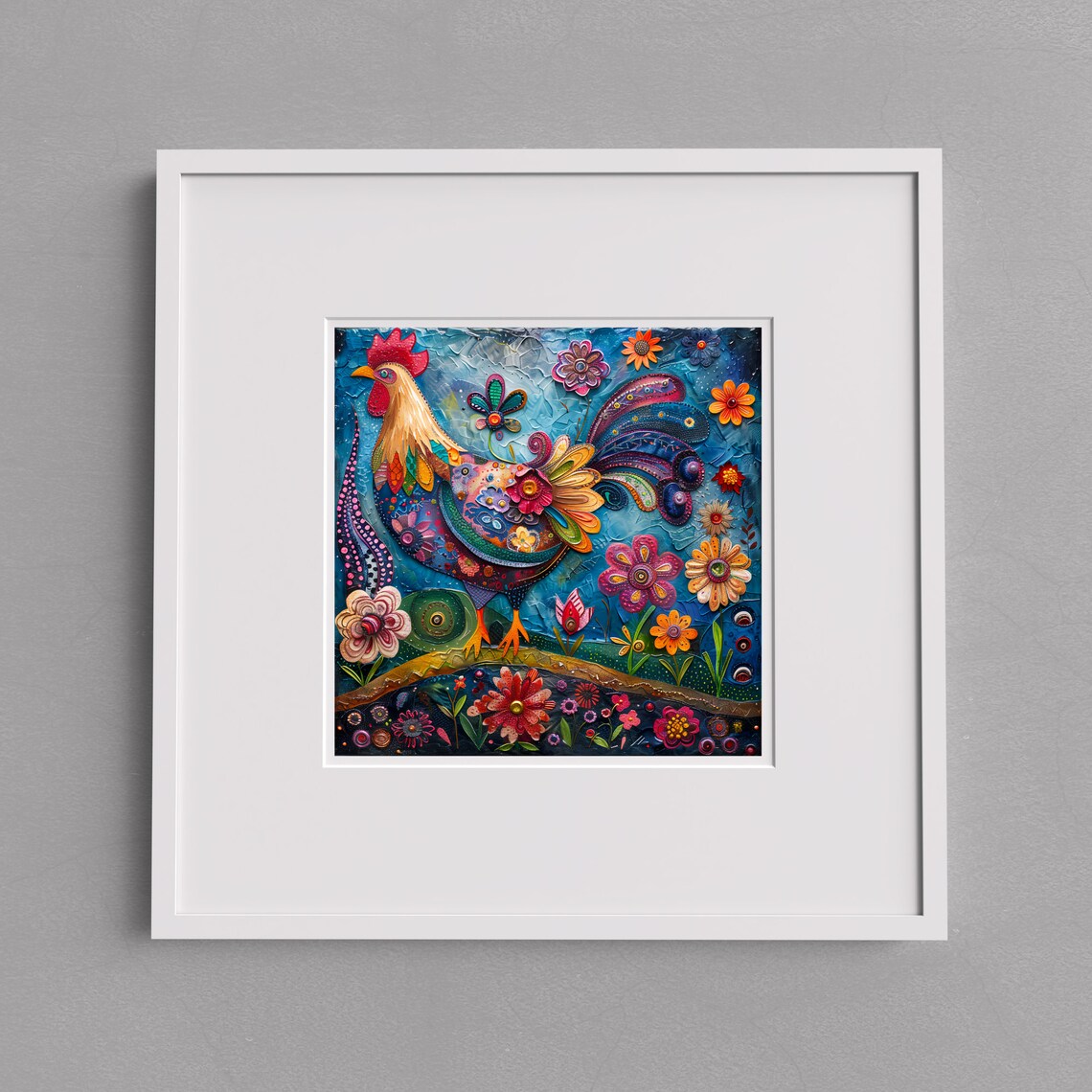 Whimsical Rooster Tile Art Print, Kitchen Decor - Image 3