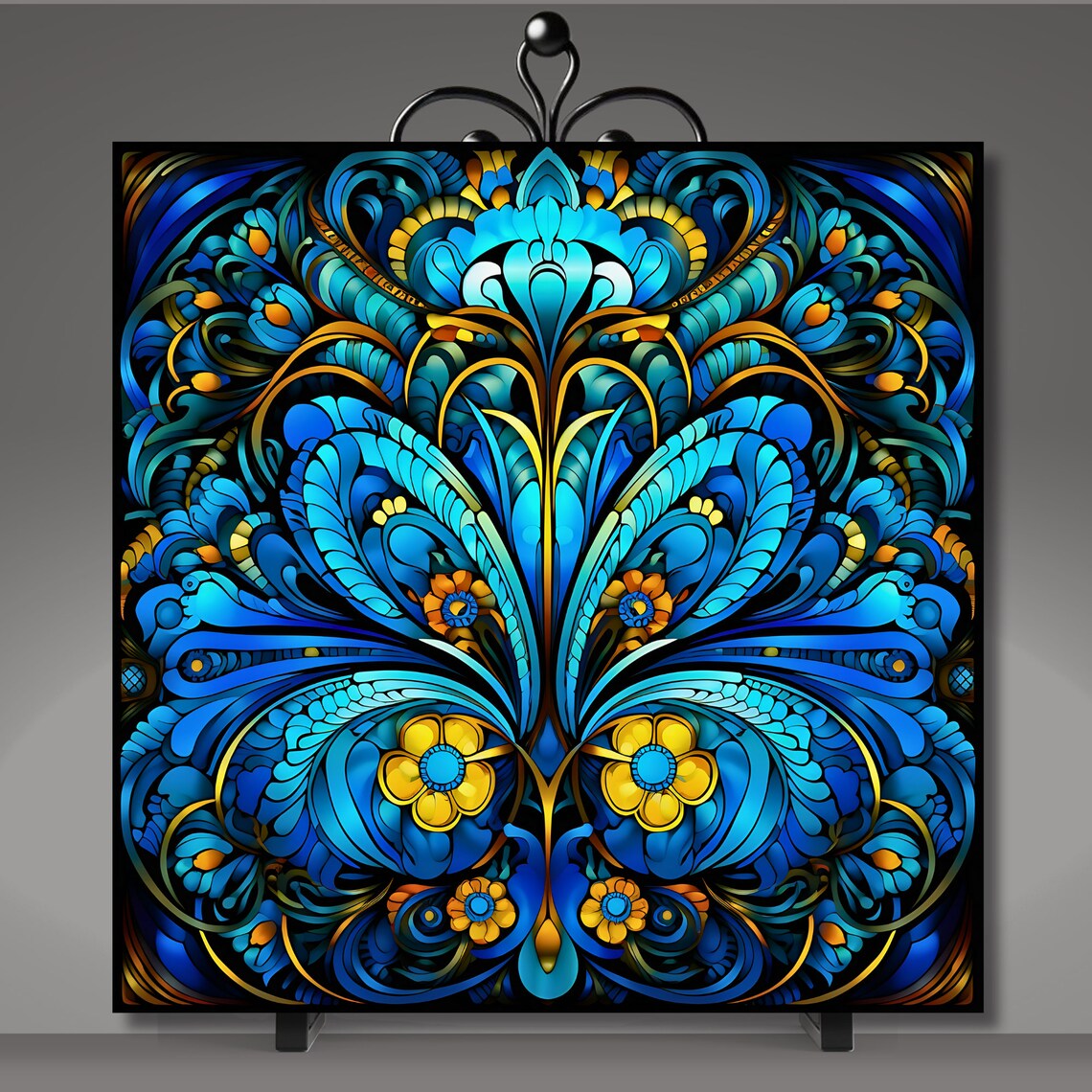 Art Nouveau Floral Stained Glass Effect Art Print - Image 5