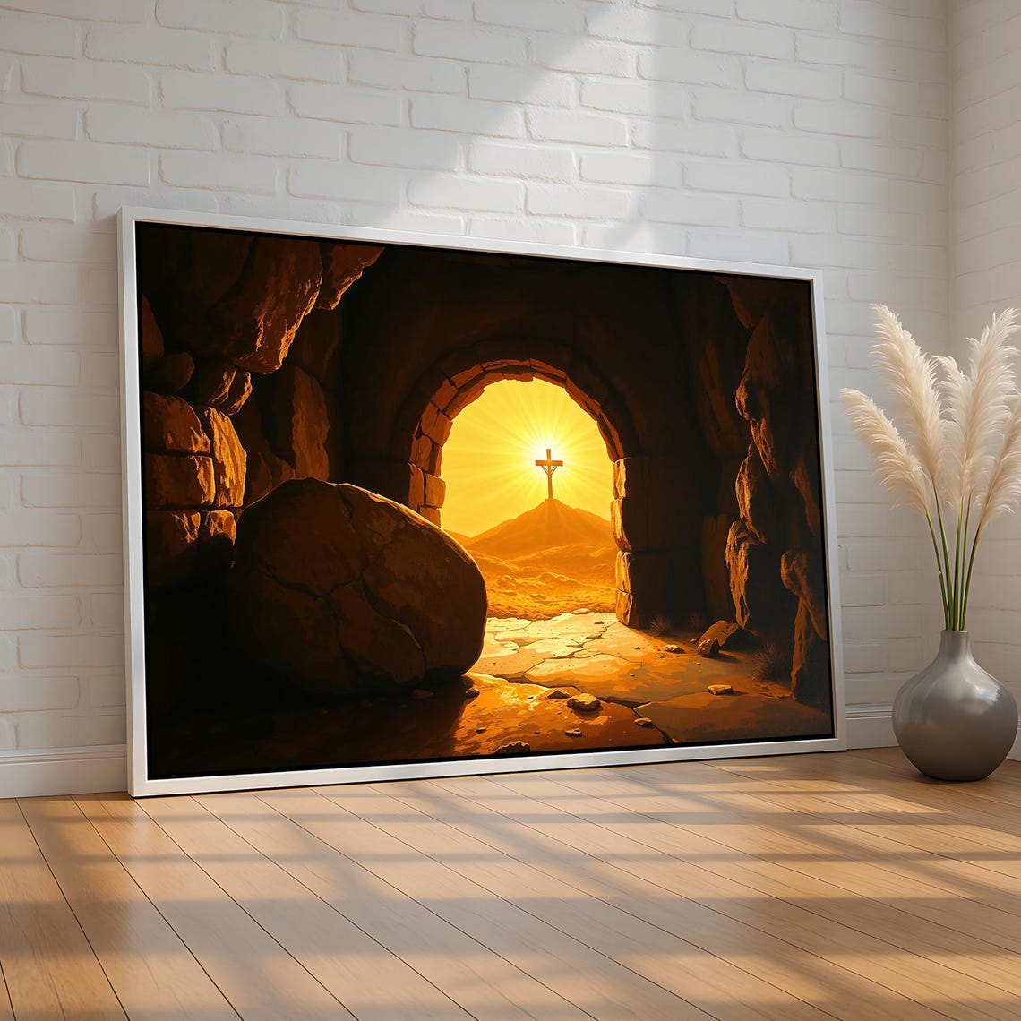 Empty Tomb At Sunrise Cross On Hill Resurrection Christian Poster