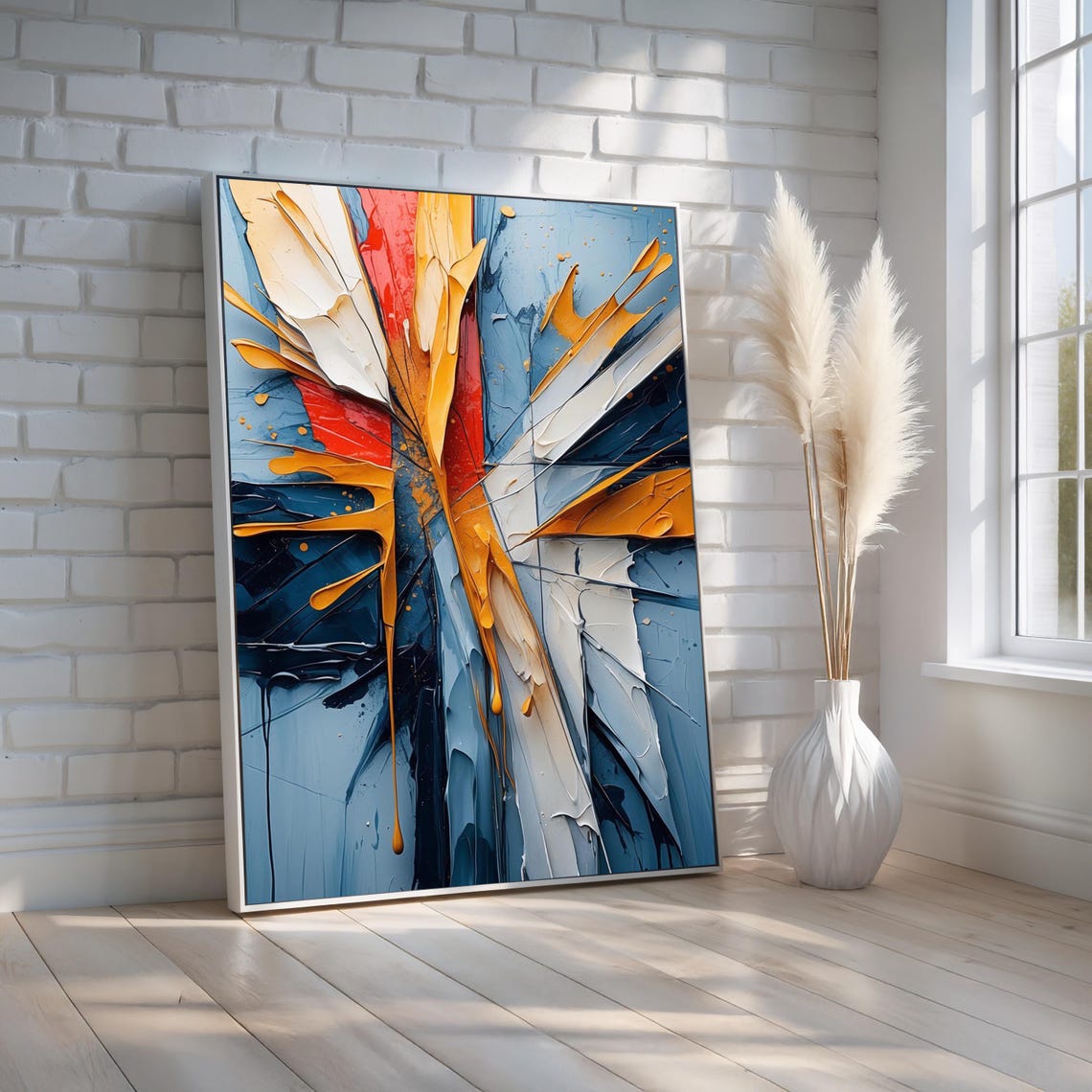 Bold Abstract Expressionist Painting in Red Gold and Navy Poster