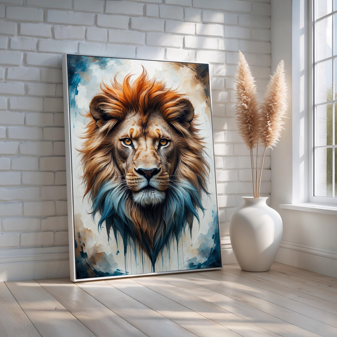 Lion Watercolor Portrait, Bold Safari Animal Art Print