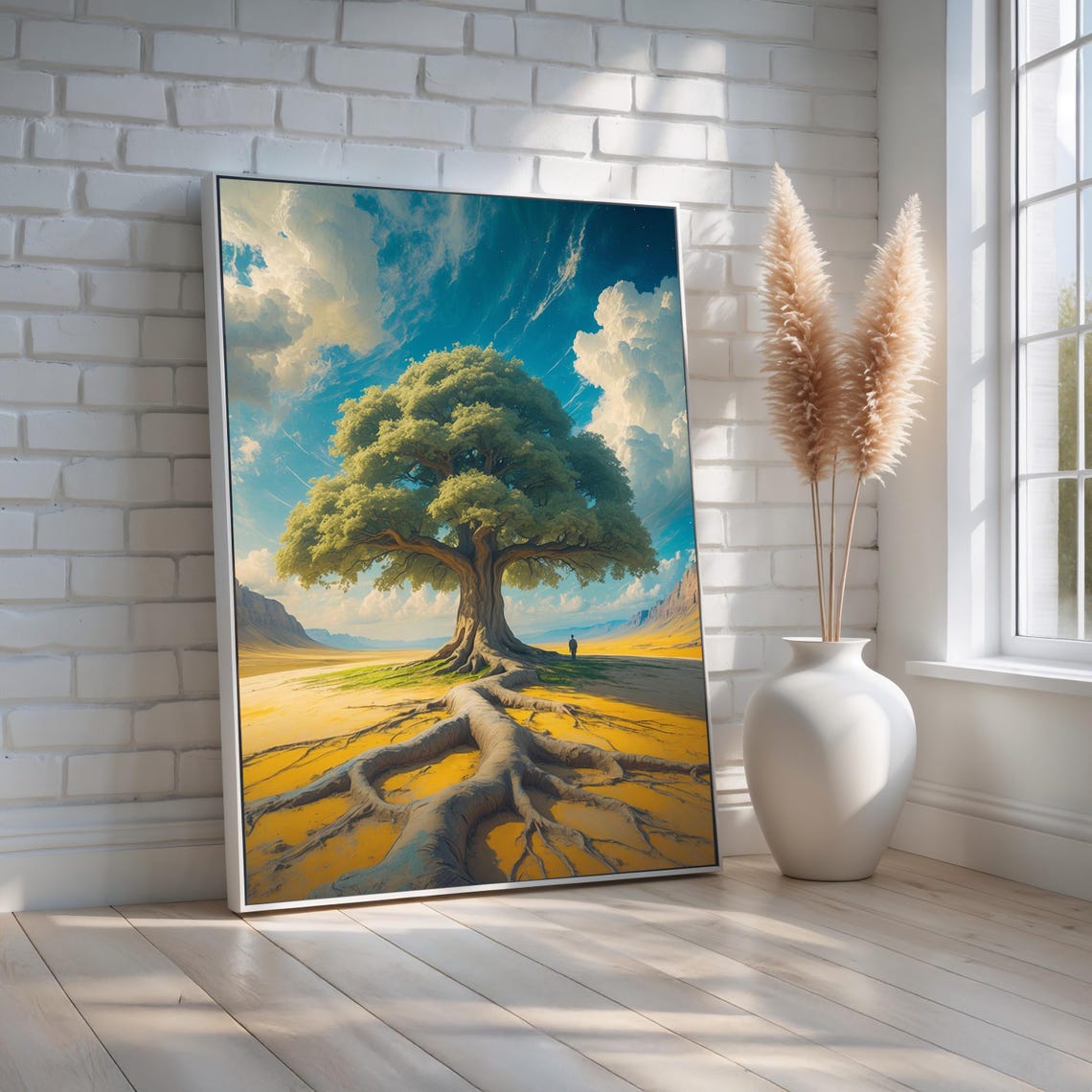 Majestic Ancient Tree Deep Roots Desert Landscape Spiritual Wall Art