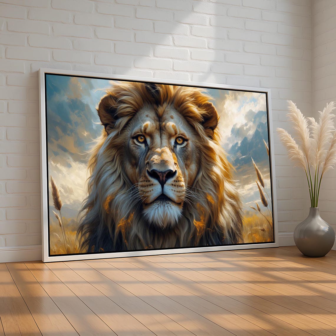 Lion Portrait Wall Art Majestic Wildlife King Of The Jungle Painting For Living Room Safari Decor Canvas Poster