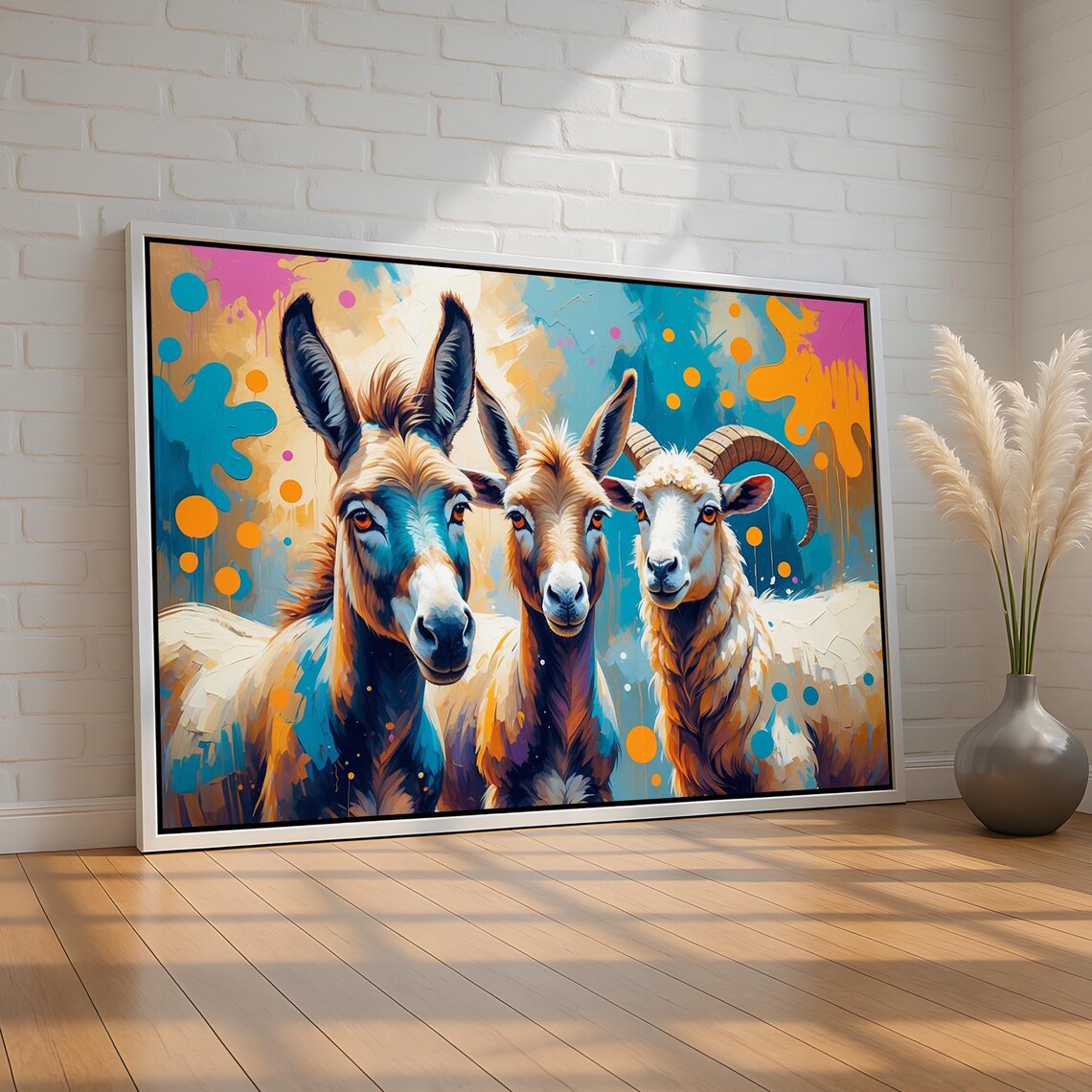Colorful Donkey Goat Sheep Pop Art Farm Animal Portrait Poster