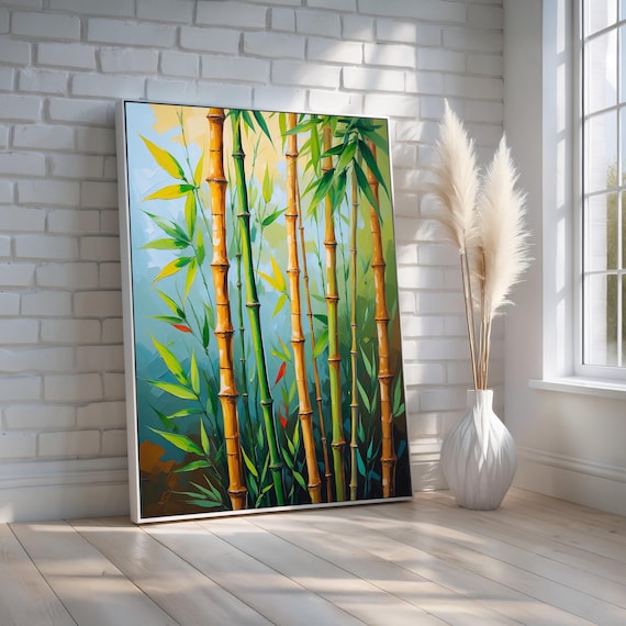 Bamboo Wall Art Zen Nature Canvas Or Poster Asian Inspired Green Painting Peaceful Botanical Decor Ready To Hang Artwork