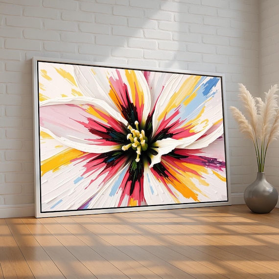 Color Burst Flower Poster Bold Abstract Floral Artwork With Pink Yellow Blue Petals