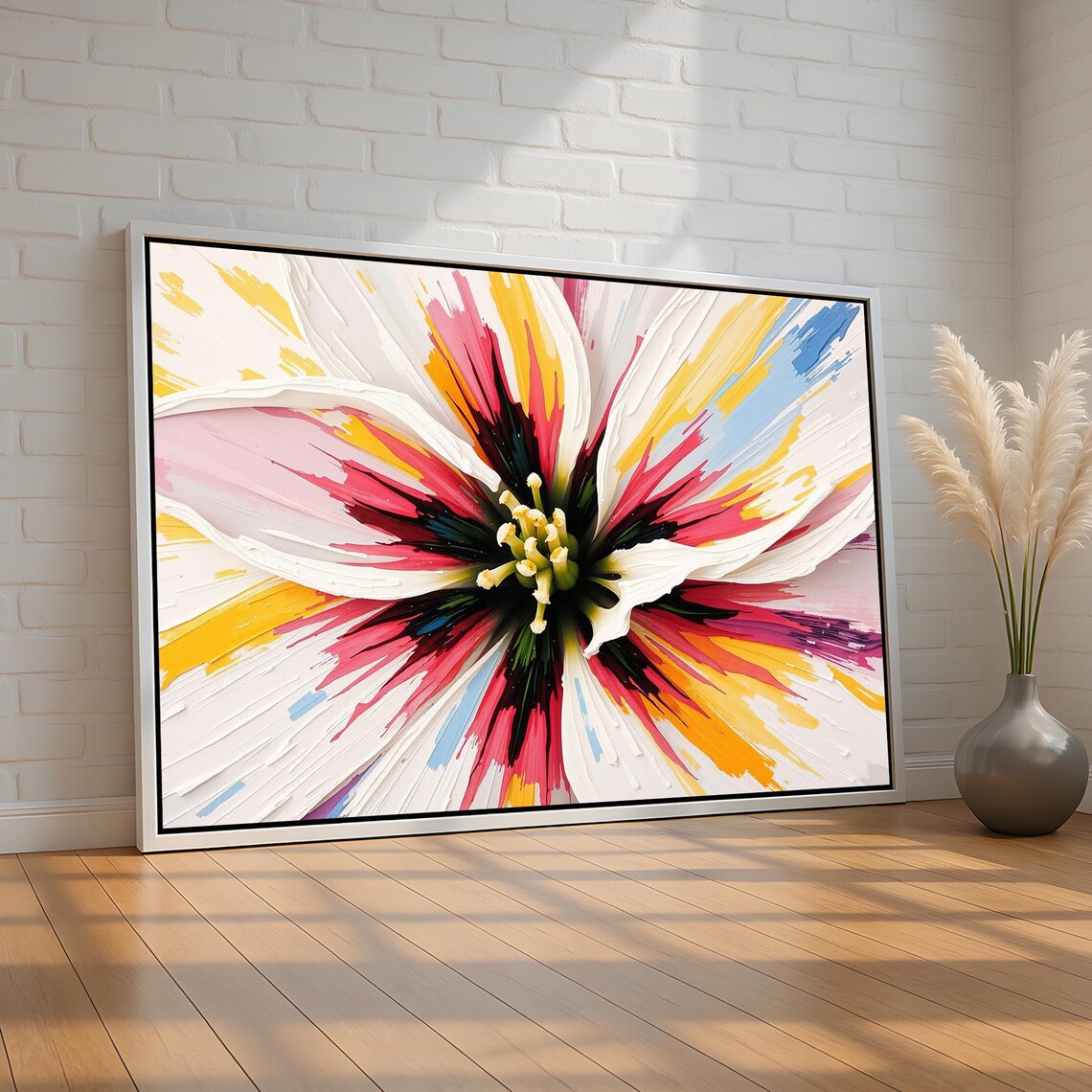 Color Burst Flower Poster Bold Abstract Floral Artwork With Pink Yellow Blue Petals