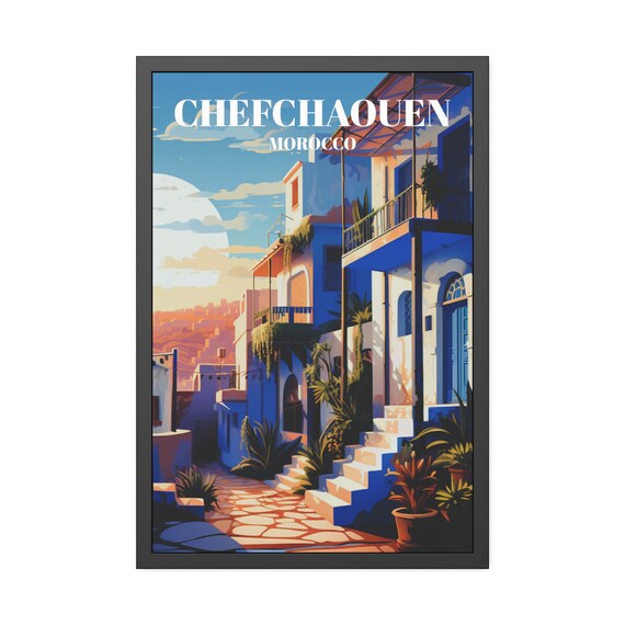 Chefchaouen Morocco Blue City Vintage Travel Poster Sunny Street