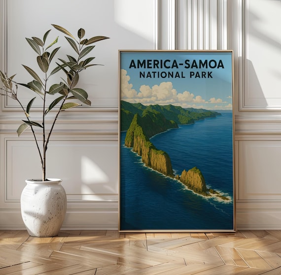 America Samoa National Park Tropical Island Vintage Travel Poster