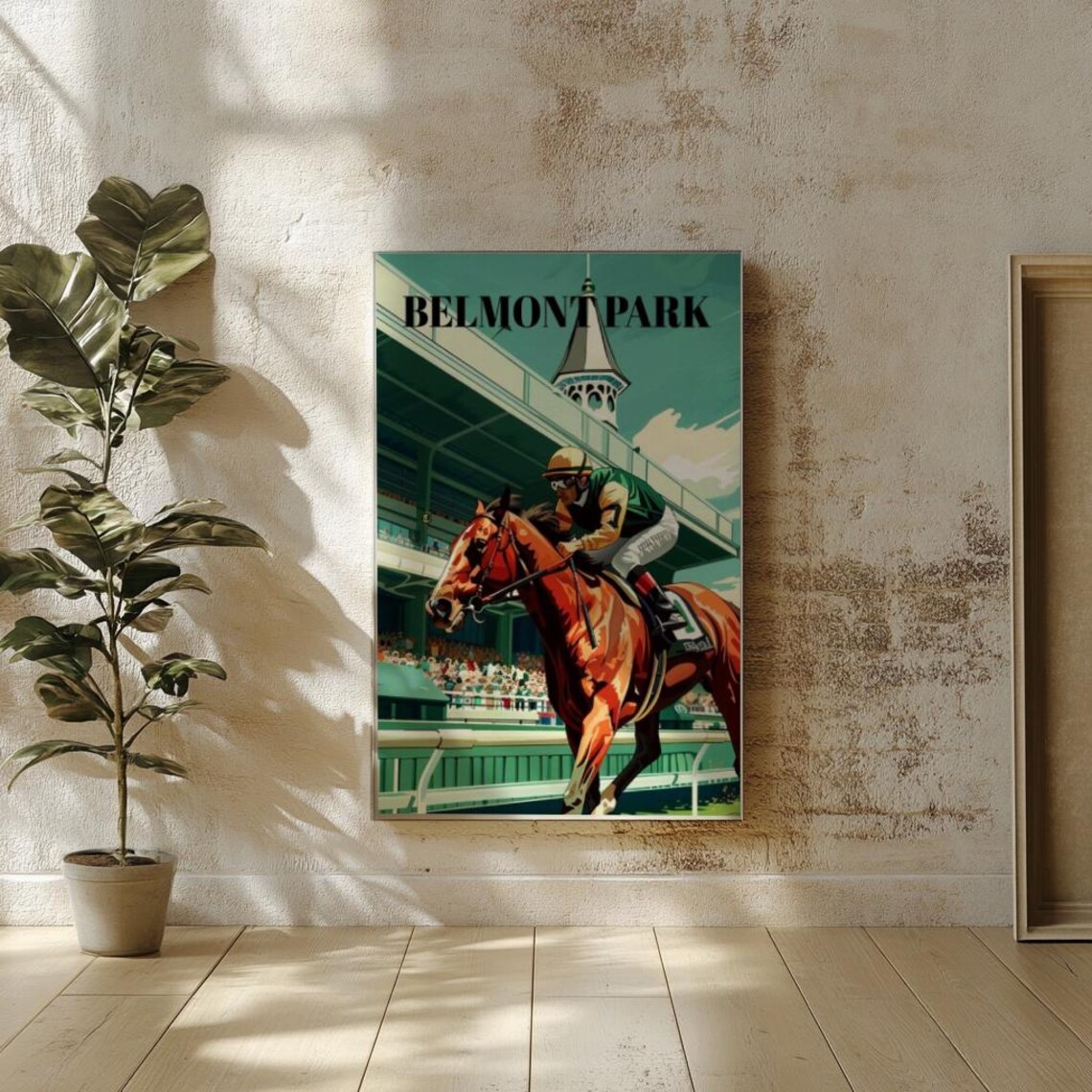 Classic Belmont Park Vintage Horse Racing Thoroughbred Jockey Poster