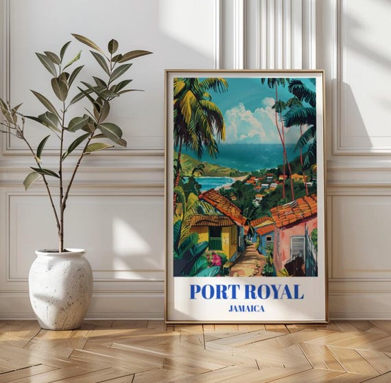 Port Royal Jamaica Travel Poster Vintage Caribbean Coastal Art