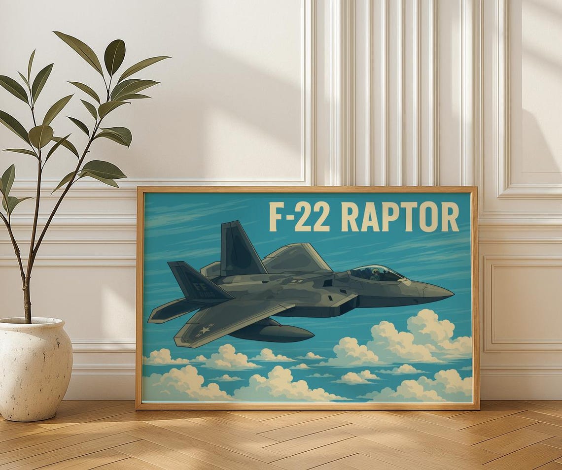 F22 Raptor Illustration Poster Modern Aviation Wall Art
