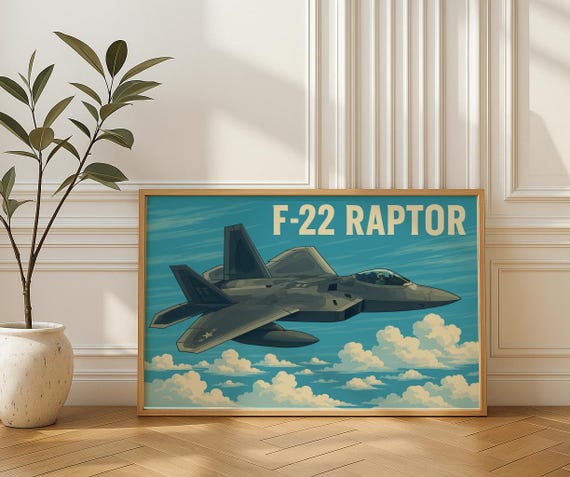 F22 Raptor Illustration Poster Modern Aviation Wall Art