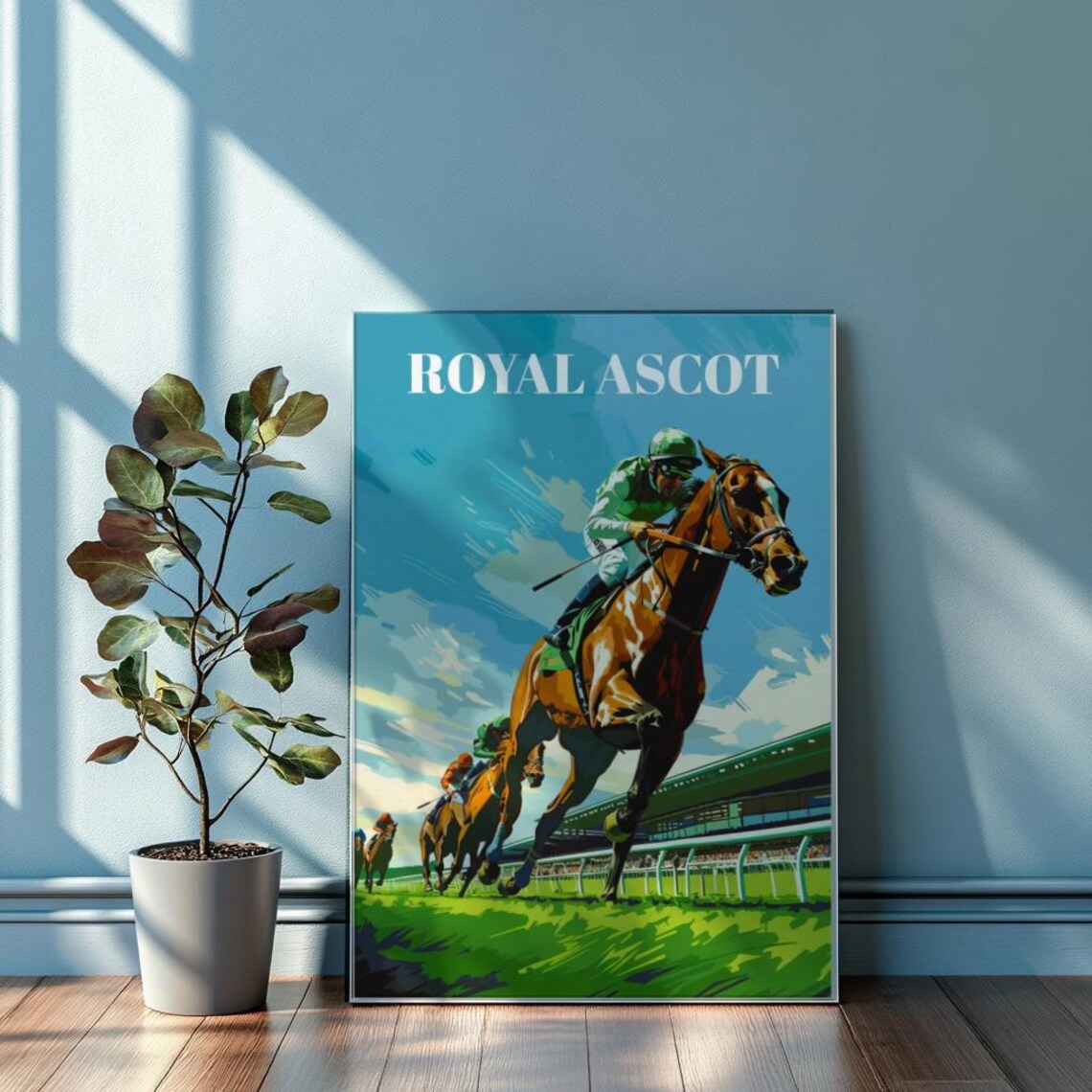 Royal Ascot Vintage Horse Racing Jockey Action Retro Travel Art Poster
