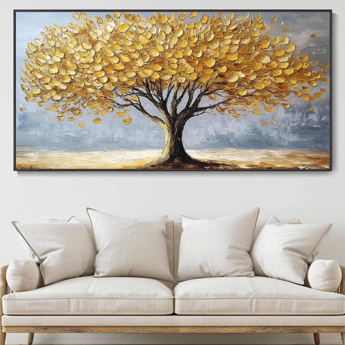 Golden Tree Of Life With Gold Leaves Gray Impasto Textured Poster