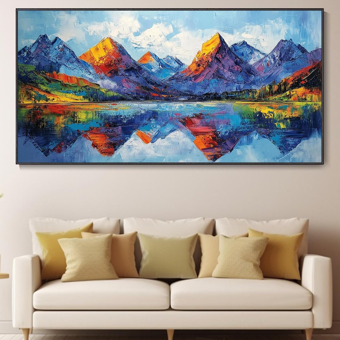 Colorful Mountain Peaks Mirror Lake Reflection Abstract Art Poster