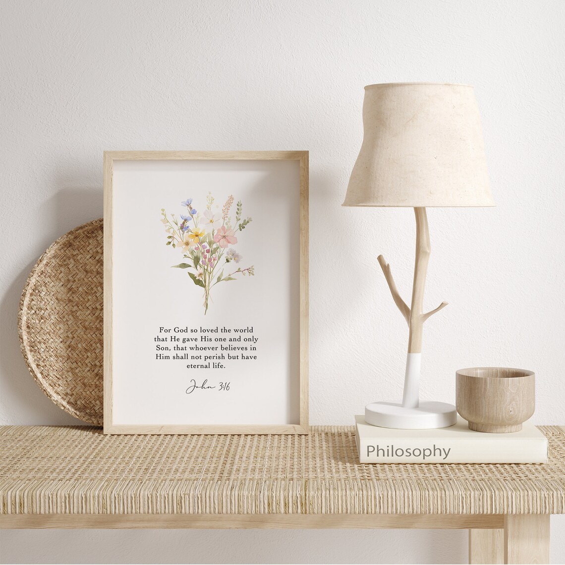 John 3 16 God So Loved The World Watercolor Wildflower Scripture Verse Poster - Image 4