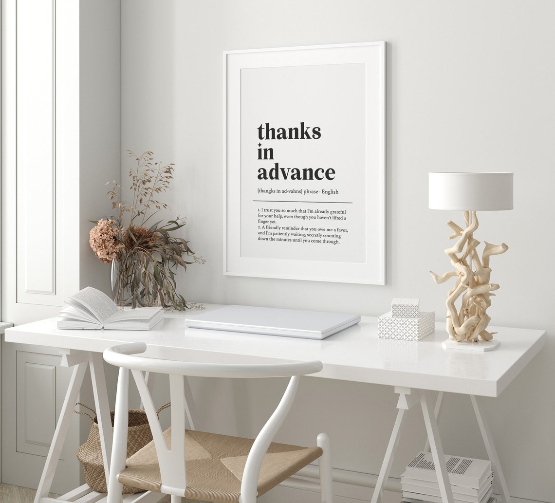 Thanks in Advance Funny Office Definition Minimalist Black White Print - Image 2