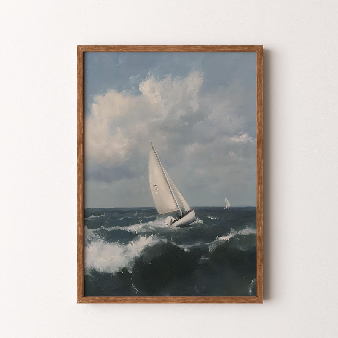 Sailing Boat Stormy Ocean Waves Dramatic Nautical Seascape Poster