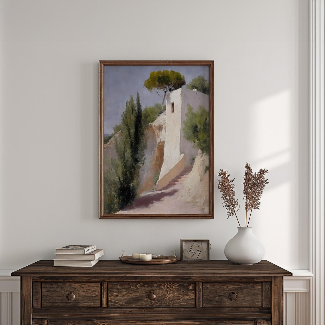 Mediterranean Hillside Villa Cypress Trees Sunlit Coastal Poster - Image 4