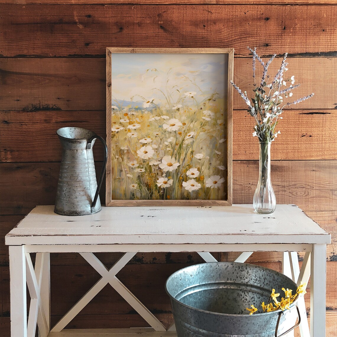 White Daisies in a Golden Spring Meadow Vintage Floral Oil Painting Poster - Image 3