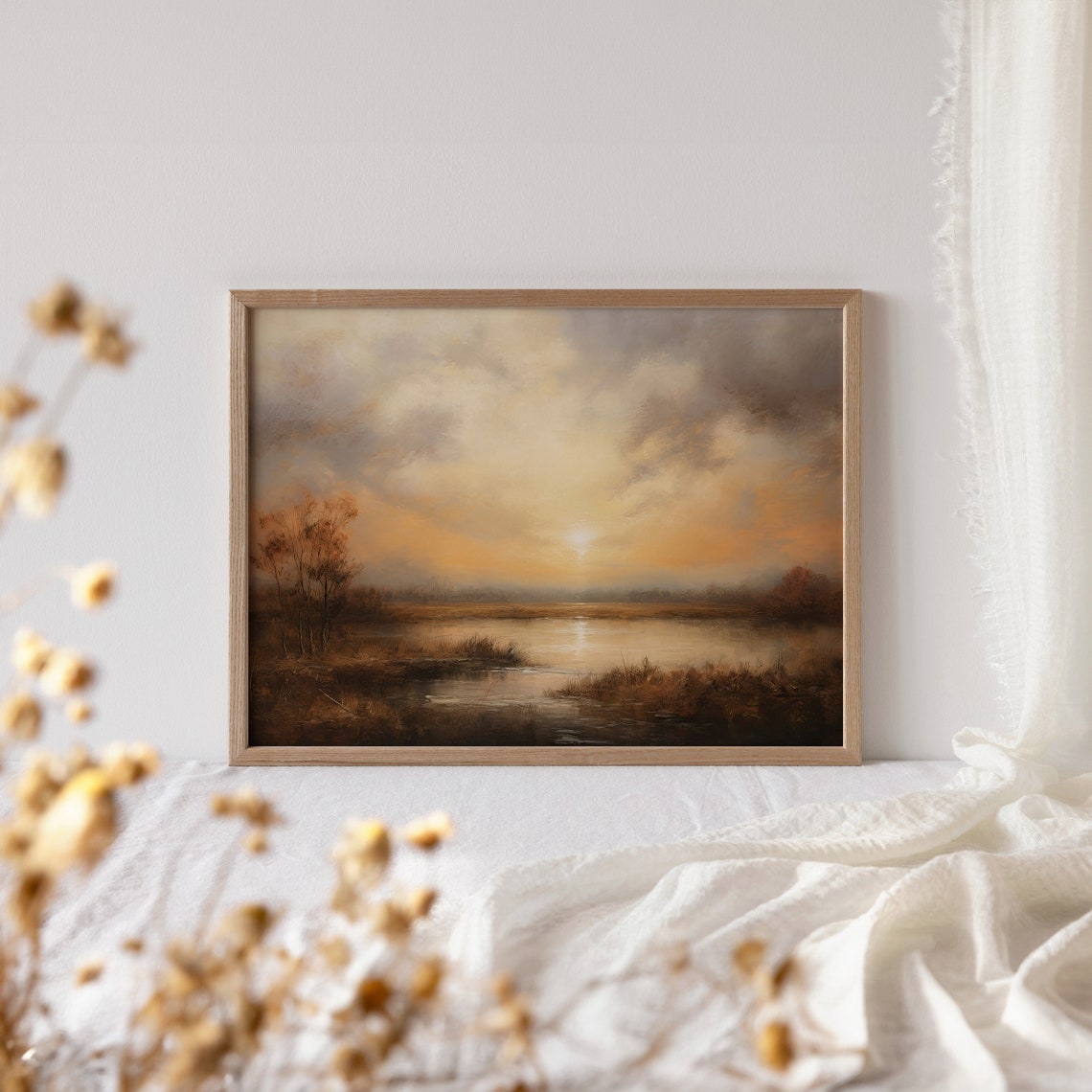 Glowing Sunset Over Water Painting With Silhouetted Trees Poster - Image 4
