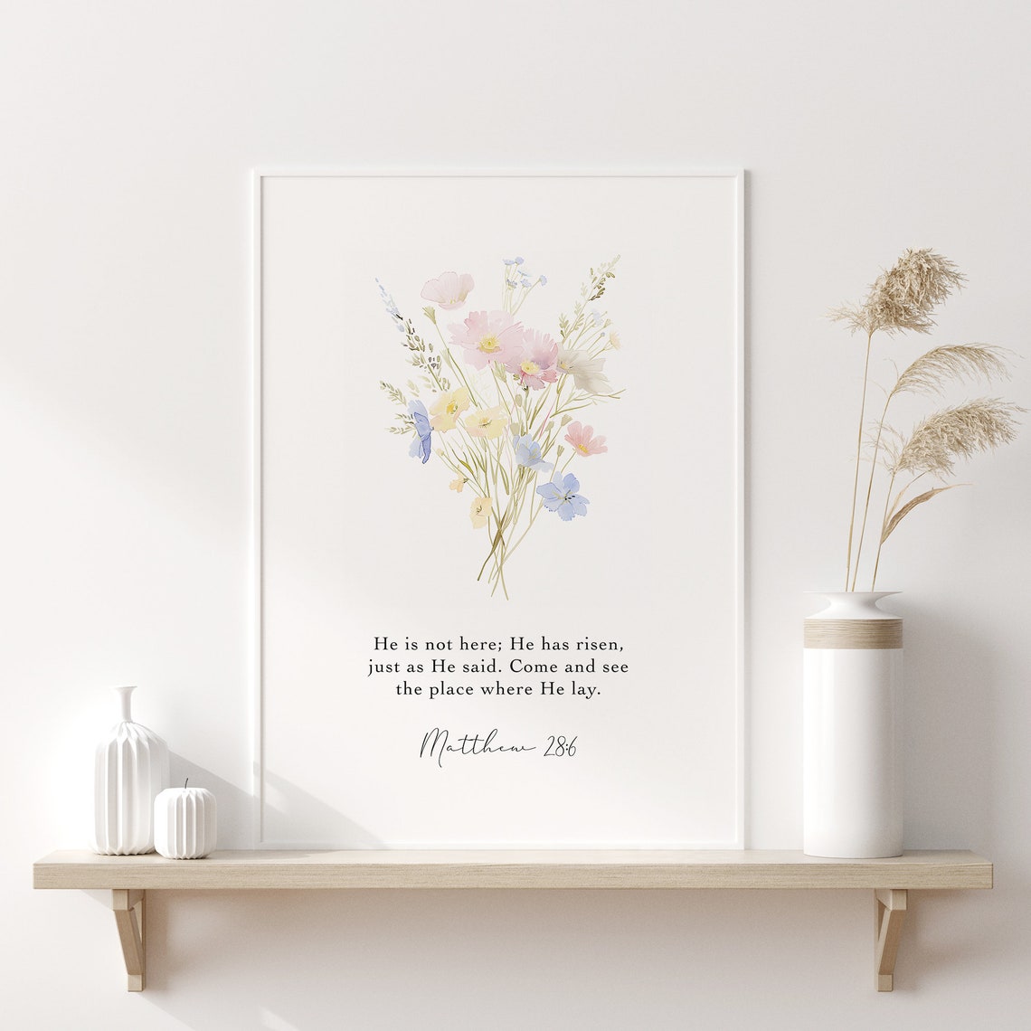 He Is Risen Matthew 28 6 Watercolor Wildflower Easter Scripture Poster - Image 3