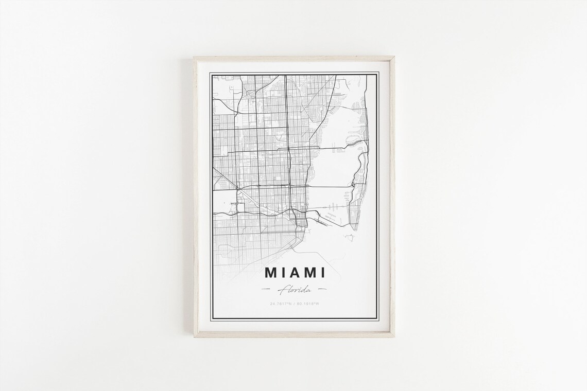 Miami Florida Minimalist Black and White City Street Map Poster - Image 3