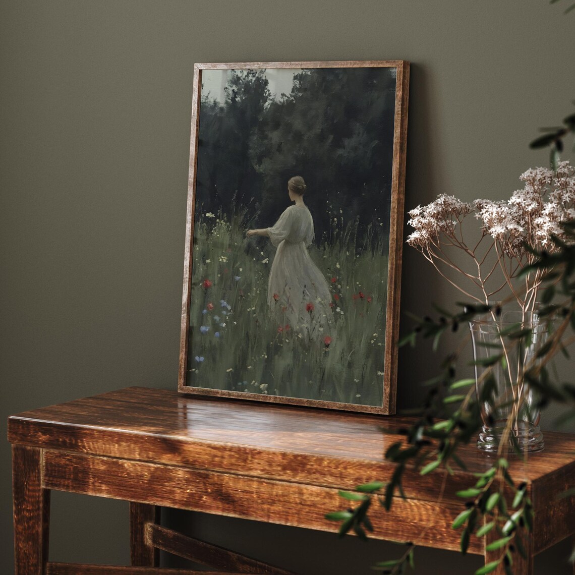 Woman In White Dress Among Red Poppies Vintage Meadow Painting Poster - Image 6
