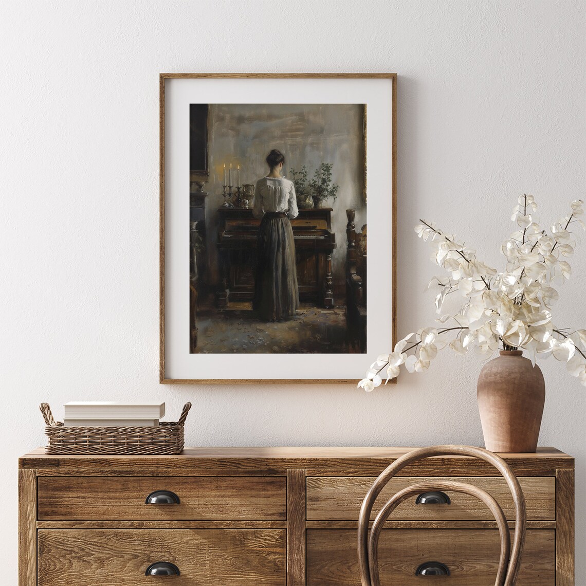 Woman At Candlelit Piano Moody Vintage Oil Painting Music Room Art Poster - Image 2