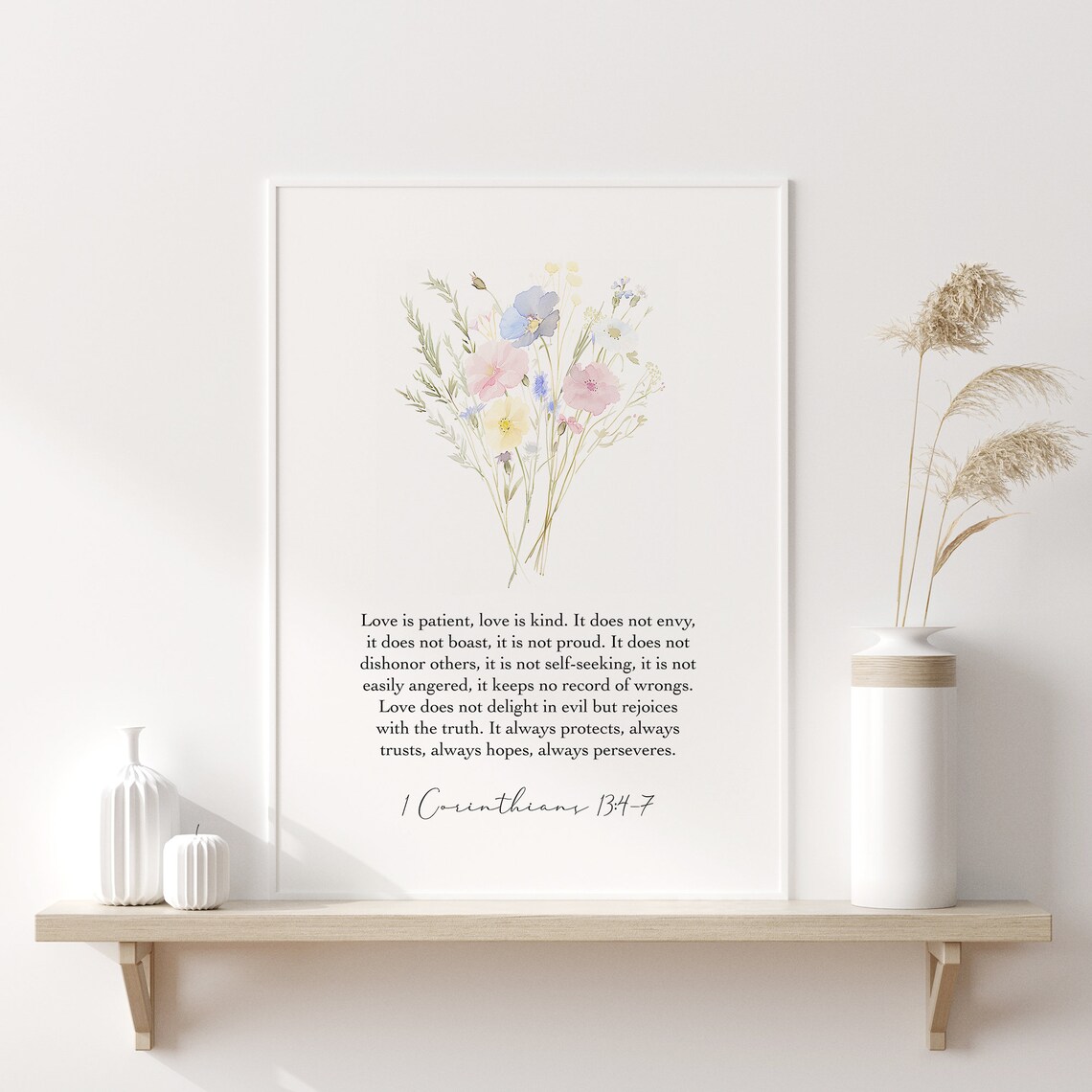 Love Is Patient 1 Corinthians 13 Floral Watercolor Wedding Scripture Poster - Image 2