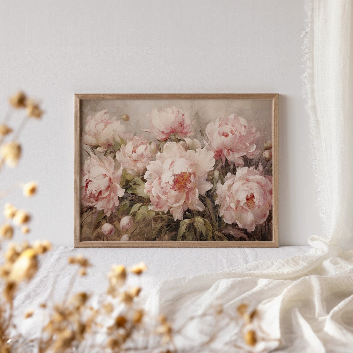 Blush Pink Peonies Vintage Impressionist Floral Oil Painting Poster - Image 4