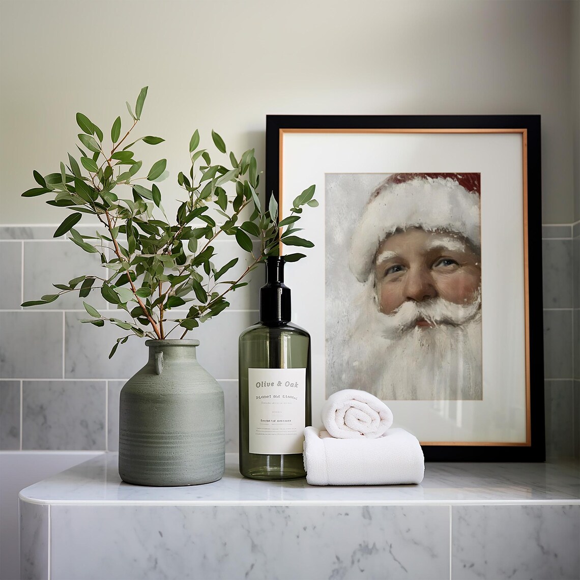 Vintage Santa Claus Portrait Painting, Rustic Holiday - Image 5